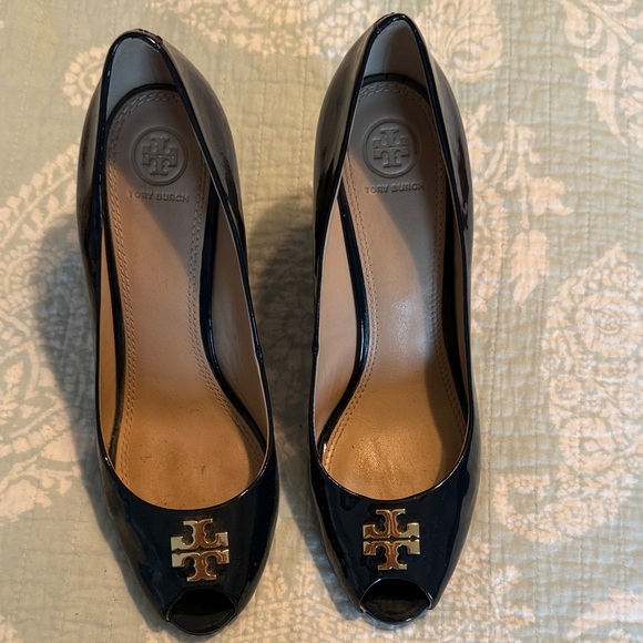 Tory Burch Navy Patent Peep-Toe Heels main image 2